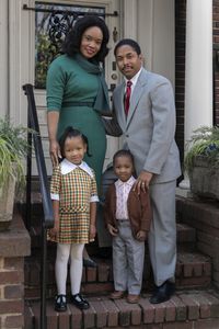 (Clockwise from top left) Weruche Opia as Coretta Scott King, Kelvin Harrison Jr. as Martin Luther King Jr., Carter Ace Oliver as Martin Luther King III, and Emelia Kahiha as Yoki King in GENIUS: MLK/X. (National Geographic/Richard DuCree)