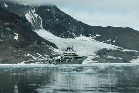 The OceanXplorer in icy water off Svalbard. (National Geographic/Mario Tadinac)