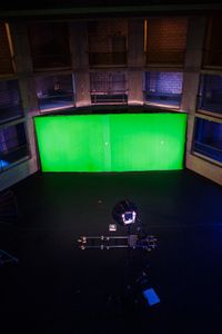The green screen set up at the studio lab shoot. (National Geographic/Aubrey Fagon)