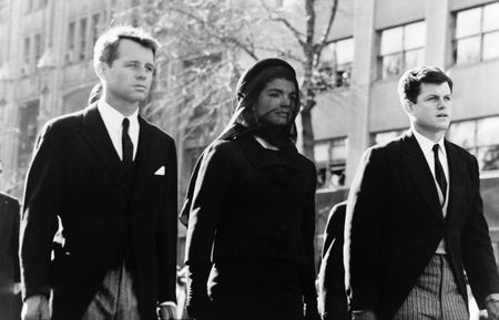 Robert Kennedy and Edward Kennedy walk with their sister-in-law, former first lady Jacqueline Kennedy, during the funeral of President John F. Kennedy on Nov. 25, 1963, in Washington, D.C. (Gamma-Keystone via Getty Images)