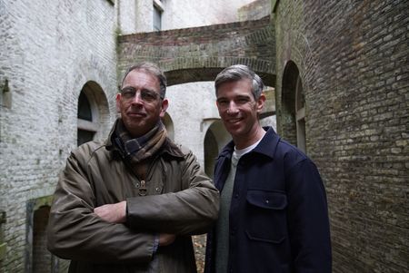 Bart Gielen inside Fort Honswijk with historic engineer,  Martin Ijdo. (National Geographic)