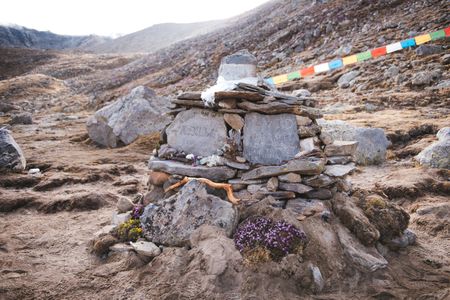 Tibet - Tribute for Alex Lowe and David Bridges at the basecamp of Shishapangma. (National Geographic/Max Lowe)