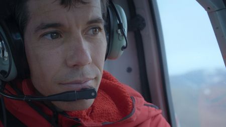 Alex Honnold in the helicopter.  (photo credit: National Geographic/Pablo Durana)