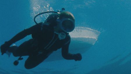 Valerie Taylor underwater in scuba gear in 1968.  (photo credit: Ron & Valerie Taylor)