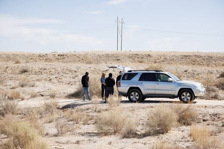 Mariana van Zeller interviews Dutch and friends in the desert. (Credit: National Geographic)