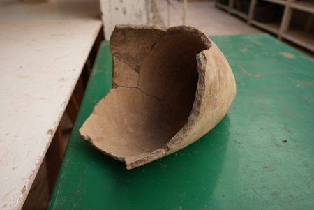 Ancient pottery from the Pi Ramesses dig site is preserved and placed in the storeroom in Egypt. (Windfall Films)