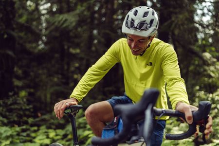 Alex Honnold takes a break from riding while on the Devils Thumb expedition that included biking, hiking, sailing and climbing. They rode just shy of 2,300 and the expedition took 55 days.   (National Geographic/Taylor Shaffer)