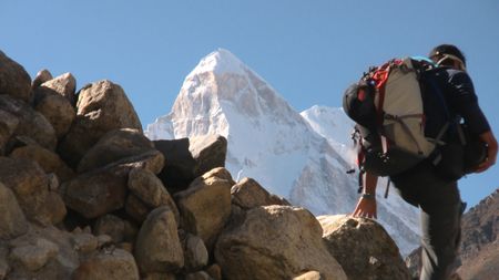 Jimmy Chin climbs Meru, in the Himalayas.  (credit: Meru Film)