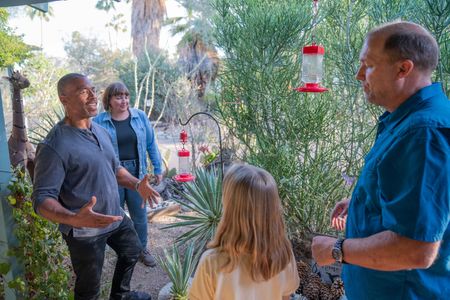 Christian Cooper and his friend Paisley learn about the Costa Hummingbirds’ habitat and behavior from Kurt, a p​rofessor of Natural Resources at College of the Desert where he teaches courses on Conservation, Entomology and Field Ornithology. (National Geographic/Jon Kroll)