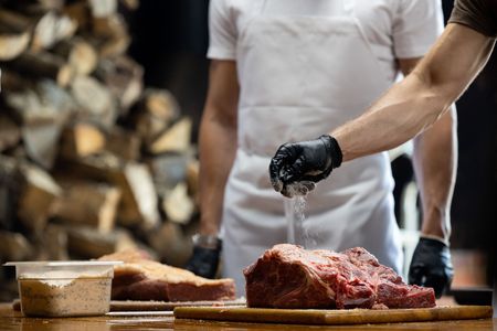 Barbecue is prepared at Smitty's Market. (National Geographic/Amy Mikler)