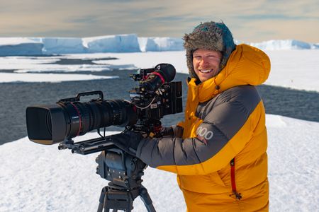 Bertie Gregory filming in Atka Bay, Antarctica. (National Geographic/Ben Joiner)