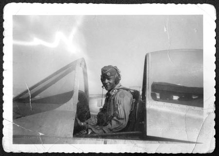 Air Force Captain Ed Dwight in the cockpit at the  beginning of his flight training in 1954.     (Courtesy of Ed Dwight)