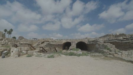 Ancient ship sheds are pictured in Caesarea, Israel. (Windfall Films)