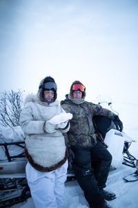 Agnes and Chip Hailstone hunt ptarmigan. (BBC Studios Reality Productions, LLC/Pedro Delbrey)