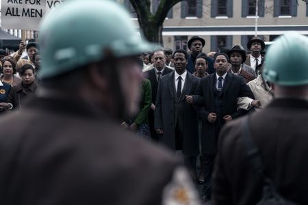 Ralph Abernathy, played by Hubert Point-Du Jour, and Martin Luther King Jr., played by Kelvin Harrison Jr., stand in protest in GENIUS: MLK/X. (National Geographic/Richard DuCree)