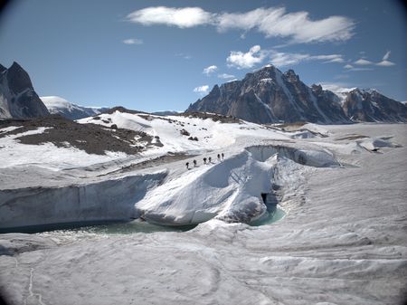 Alex and the team walk up Edward Bailey Glacier. (photo credit: National Geographic/Pablo Durana)