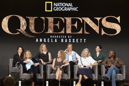 2024 TCA WINTER PRESS TOUR  - Jen Guyton, Vanessa Berlowitz, Erin Ranney, Chloë Sarosh, Justine Evans, Sophie Darlington, Morgan Kibby, and Faith Musembi from the “Queens” panel at the National Geographic presentation during the 2024 TCA Winter Press Tour at the Langham Huntington on February 8, 2024 in Pasadena, California. (National Geographic/PictureGroup)