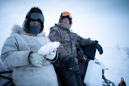 Agnes and Chip Hailstone hunt ptarmigan during the winter season for their dinner. (BBC Studios Reality Productions, LLC/Pedro Delbrey)