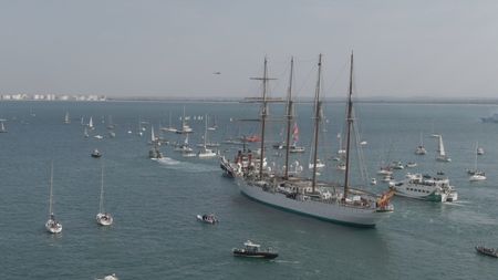 The Spanish Navy training ship sails in C·diz., Spain.  (National Geographic)