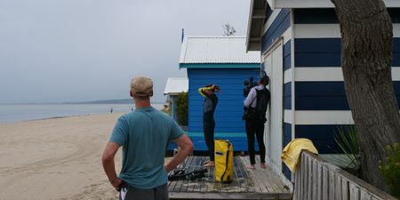 BTS of Sheree Marris getting ready to go in the water. (Big Wave Productions)