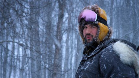 Chevie Roach on a moose hunt with his kids in the wilderness during winter. (BBC Studios/Dwayne Fowler)