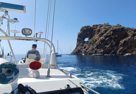 A Civil Guard patrol boat sails among recreational vessels in Majorca, Balearic Islands. Spain. (National Geographic/Jose Antonio Gavilán Tobal)