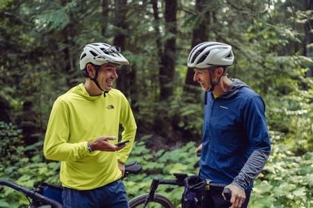 Alex Honnold and Tommy Caldwell take a break from riding while on the Devils Thumb expedition that included biking, hiking, sailing and climbing. They rode just shy of 2,300 and the expedition took 55 days. They had a support van that they lived out of for the duration of the ride.   (National Geographic/Taylor Shaffer)