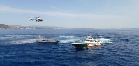 A helicopter is part of the Maritime Service of the Civil Guard Operation in Majorca, Balearic Islands. Spain. (National Geographic/Jose Antonio Gavilán Tobal)