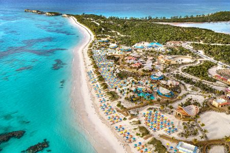 An aerial view of the beach is pictured on Lookout Cay at Lighthouse Point, The Bahamas. (Disney/Steven Diaz)