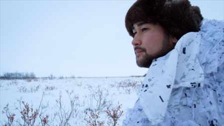 Avery Hoffman in camouflage while hunting with his brother, Gage. (BBC Studios/Danny Day)