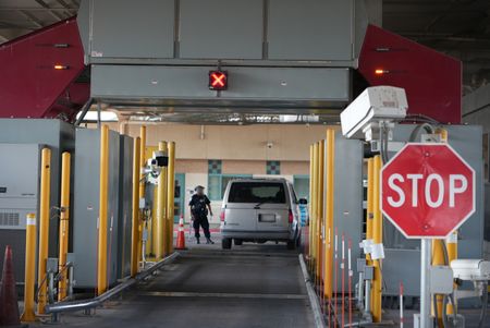 A traveler's vehicle drives through one of the Z-Portal machines at the El Paso border in El Paso, Texas. (National Geographic)