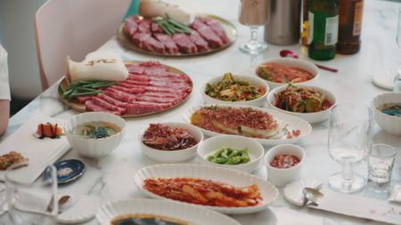 The table with a spread of Korean BBQ. (National Geographic)