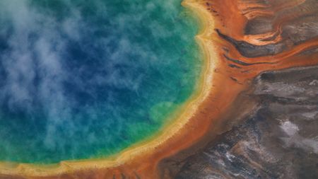 Prismatic hotspring pool from above.  (National Geographic)