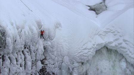 Will Gadd completes his ascent of Helmcken Falls.  (mandatory credit: Red Bull Media House)