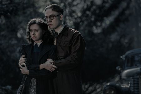 A SMALL LIGHT - Bel Powley as Miep Gies and Joe Cole as Jan Gies as seen in A SMALL LIGHT. (Credit: National Geographic for Disney/Dusan Martincek)