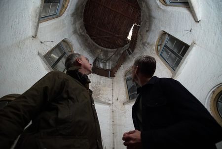 Bart Gielen inside Fort Honswijk with historic engineer,  Martin Ijdo. (National Geographic)