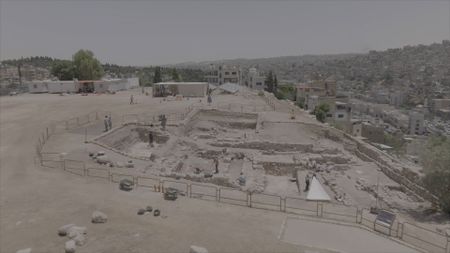 The citadel excavation site in Amman, Jordan in pictured in aerial view. (Windfall Films/Alex Collinge)