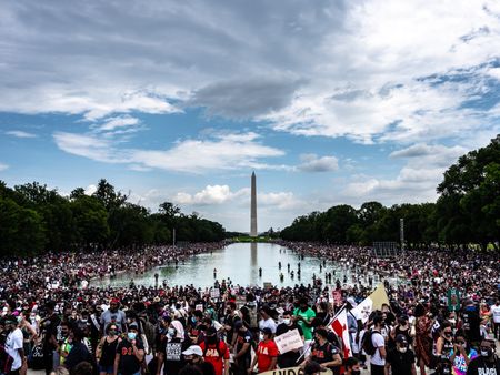 Crowds at the Commitment March on Washington in 2020 extend from the Lincoln Memorial to the Washington Monument.   (National Geographic Image Collection/Joshua Rashaad McFadden)