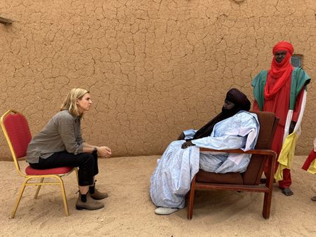 Mariana van Zeller speaks with a local Tuareg leader in Agadez, Niger. (National Geographic for Disney)