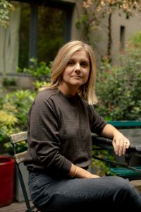 The New Yorker staff writer Lauren Collins poses for a portrait for "Killer Lies: Chasing a True Crime Con Man," a documentary series about obsession and deception, following the unraveling of Stephane Bourgoin’s career as a best-selling author and serial killer expert. (National Geographic/William Rouse)