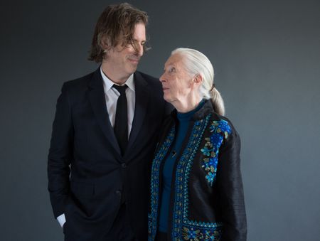Critically acclaimed filmmaker Brett Morgen and conservation icon Dr. Jane Goodall.
  (photo credit: National Geographic/Stewart Volland)