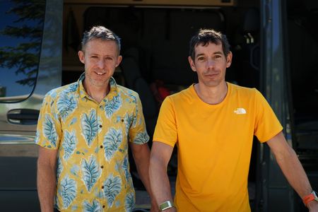 Tommy Caldwell and Alex Honnold standing outside of the support van at the start of the trip.  (National Geographic/Taylor Shaffer)