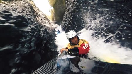 Gerd Serrasolses kayaks through whitewater in a narrow canyon.  (mandatory photo credit: Gerd Serrasolses)