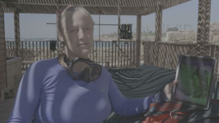 Beverly Goodman returns after an exploratory dive off the coast of Caesarea, Israel. (Windfall Films)