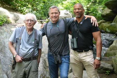 Central Park Natural Areas foreperson Jerry Heinzen, Jeff Corwin, and Christian Cooper in front of the Gill in Central Park. (National Geographic/Troy Christopher)