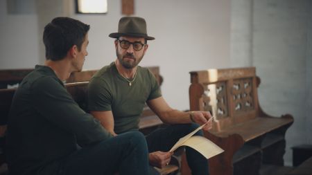 Antoni Porowski and Justin Theroux at Chiesa di Santa Maria Della Consolazione. (National Geographic)