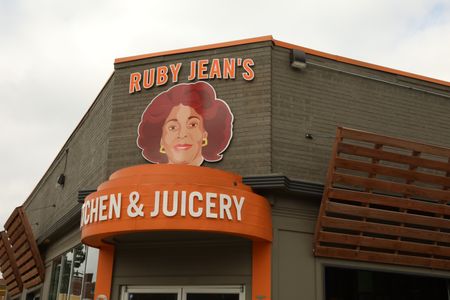 BLACK TRAVEL ACROSS AMERICA - Ruby Jean's Juicery's bright colors and wonderful front facing figure draws in all kinds of happy customers. (National Geographic for Disney/Victoria Donfor)