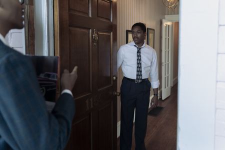 Martin Luther King Jr., played by Kelvin Harrison Jr., greets Bayard Rustin, played by Griffin Matthews, in GENIUS: MLK/X. (National Geographic/Richard DuCree)