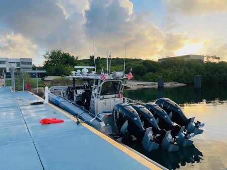 A CBP AMO boat is pictured parked at a dock during the day Fajardo, P.R. (Lucky 8 TVIvan Leon)