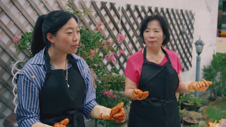 Awkwafina and Insook Kim making Kimchi at Shin Aga's house. (National Geographic)